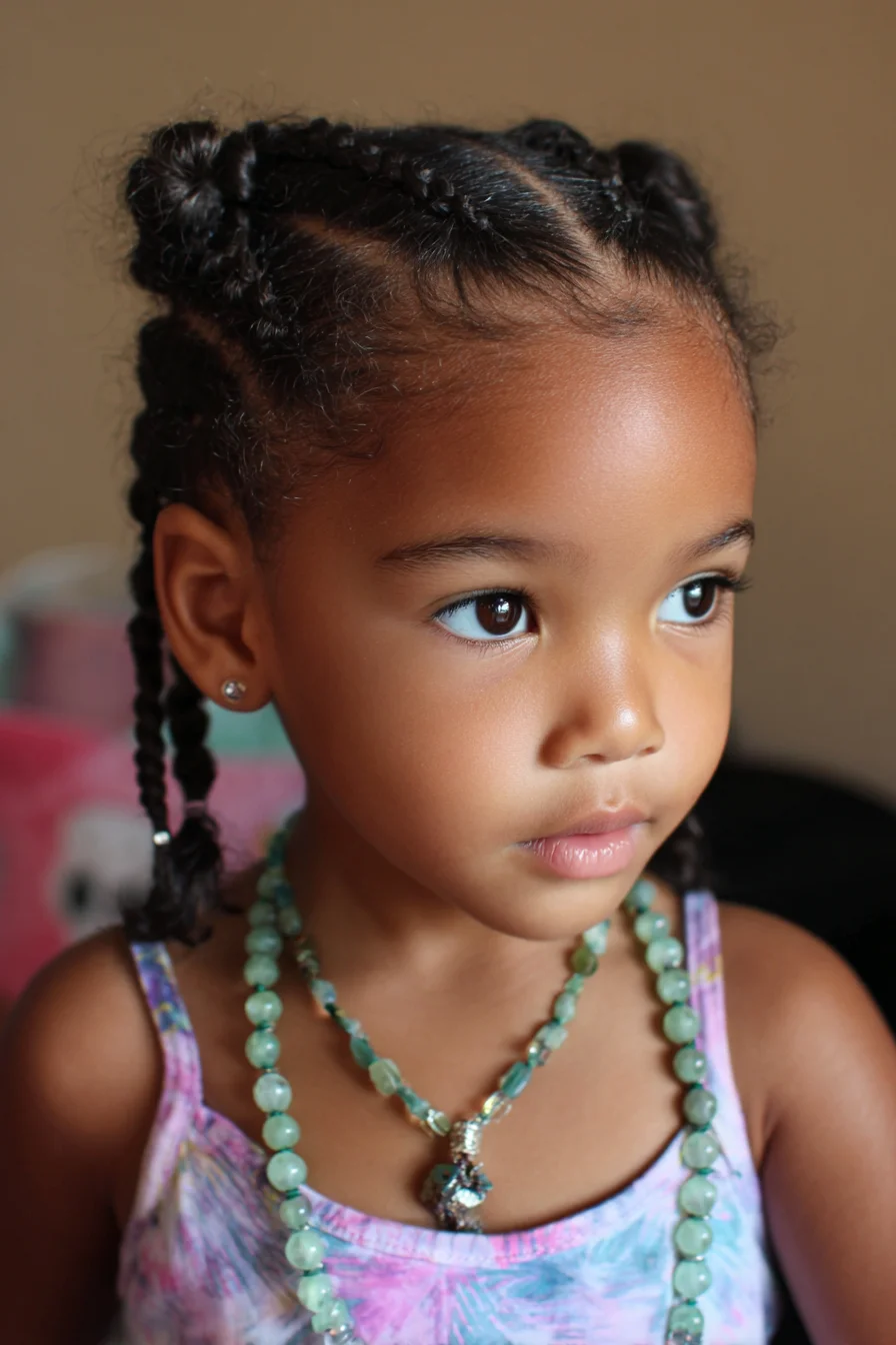 Cornrows with Mini Buns and Braided Ends — Child-Friendly Protective Style
