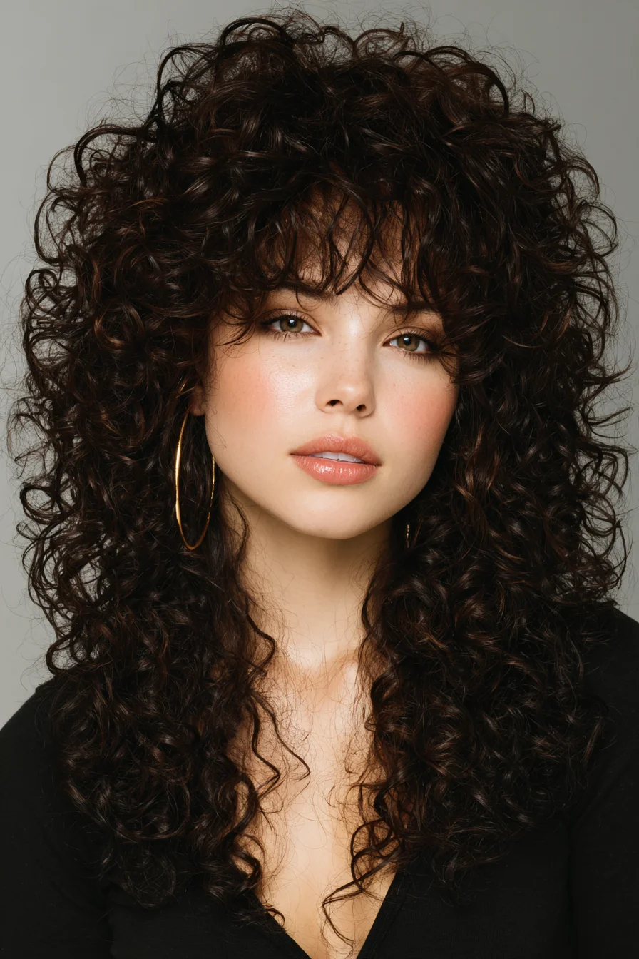Curly Layered Shag with Wispy Fringe — Voluminous Long Curls
