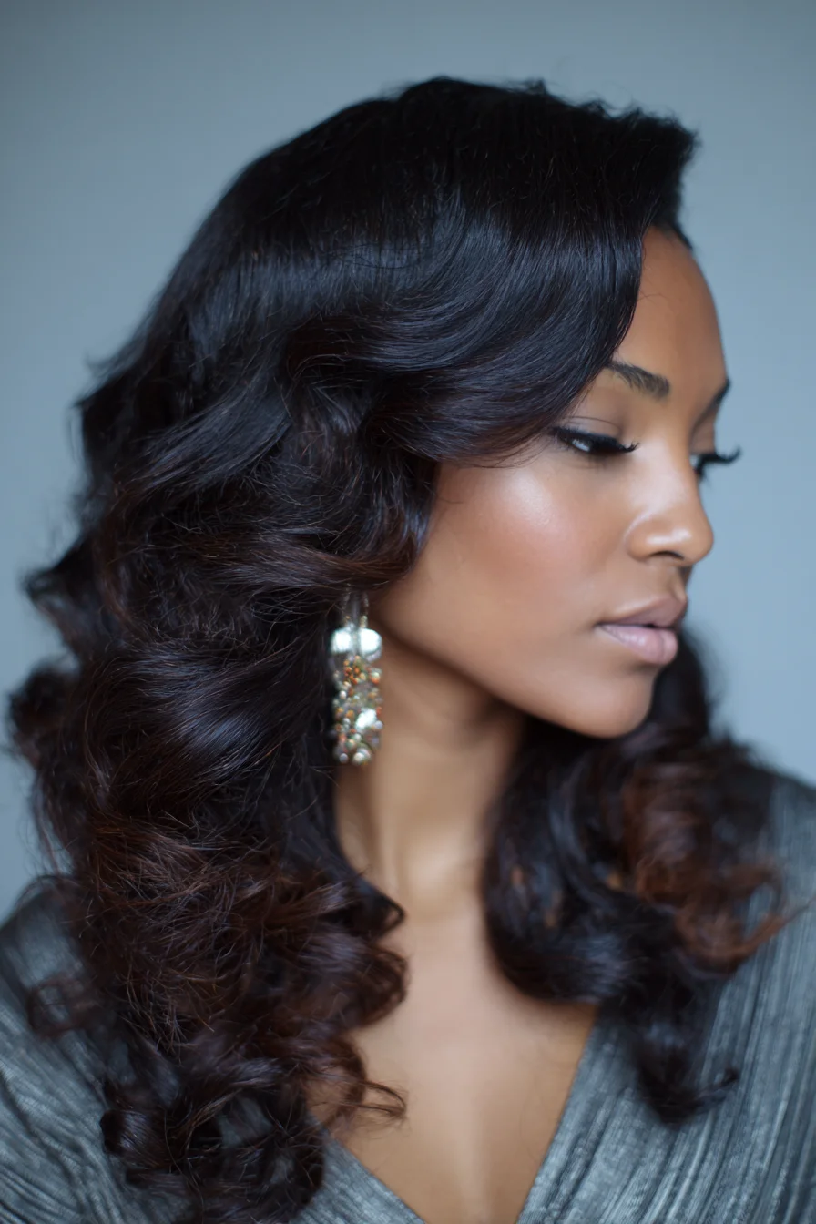 Deep Side-Part Hollywood Waves — Soft Voluminous Curls for Medium-Long Hair