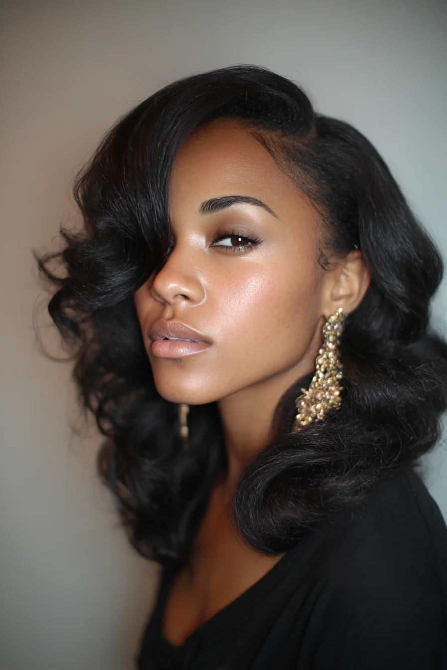 Deep Side Vintage Glam Waves — Voluminous Soft Curls for Medium–Long Hair