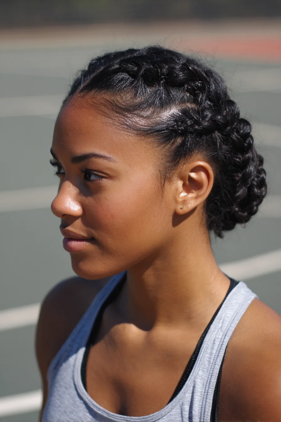 Double Dutch Braids into Low Braided Bun — Sleek Sporty Updo