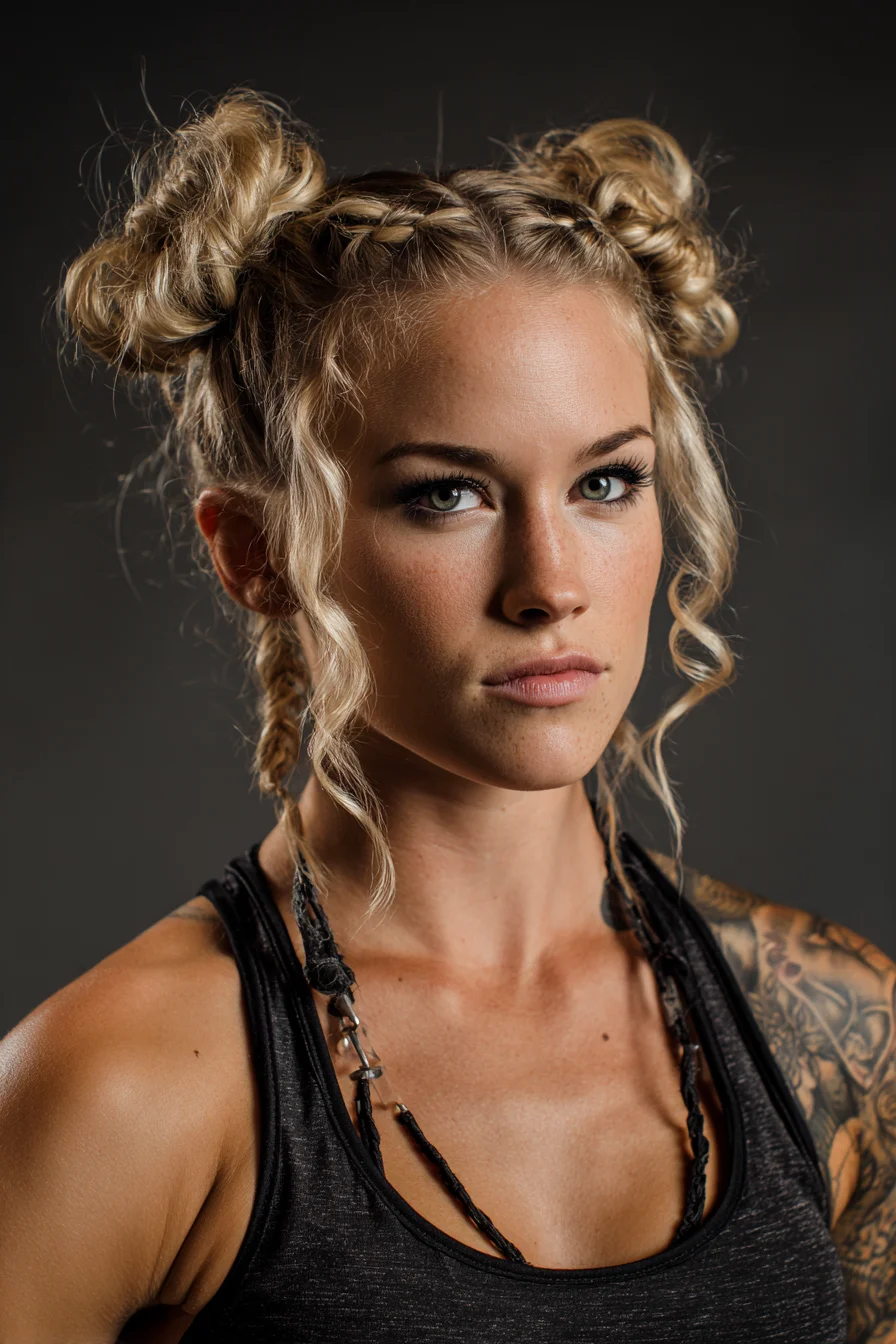 Double Dutch Braids into Messy Space Buns — Textured Braided Updo