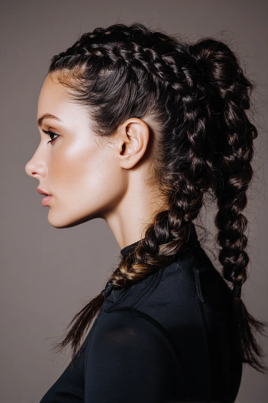 Double Dutch Braids into Textured Braided Ponytails