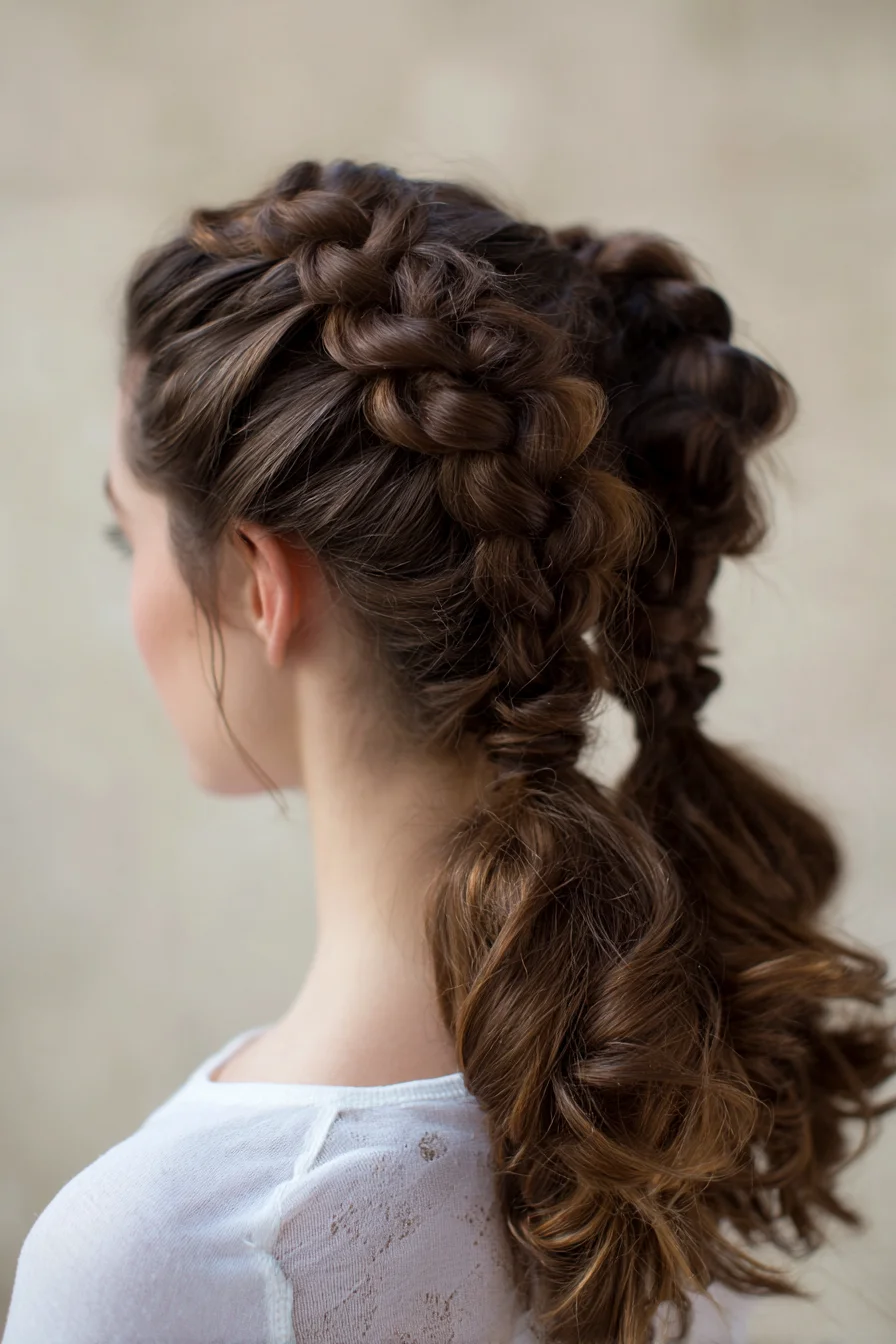Double Dutch Braids into Voluminous Textured Ponytails