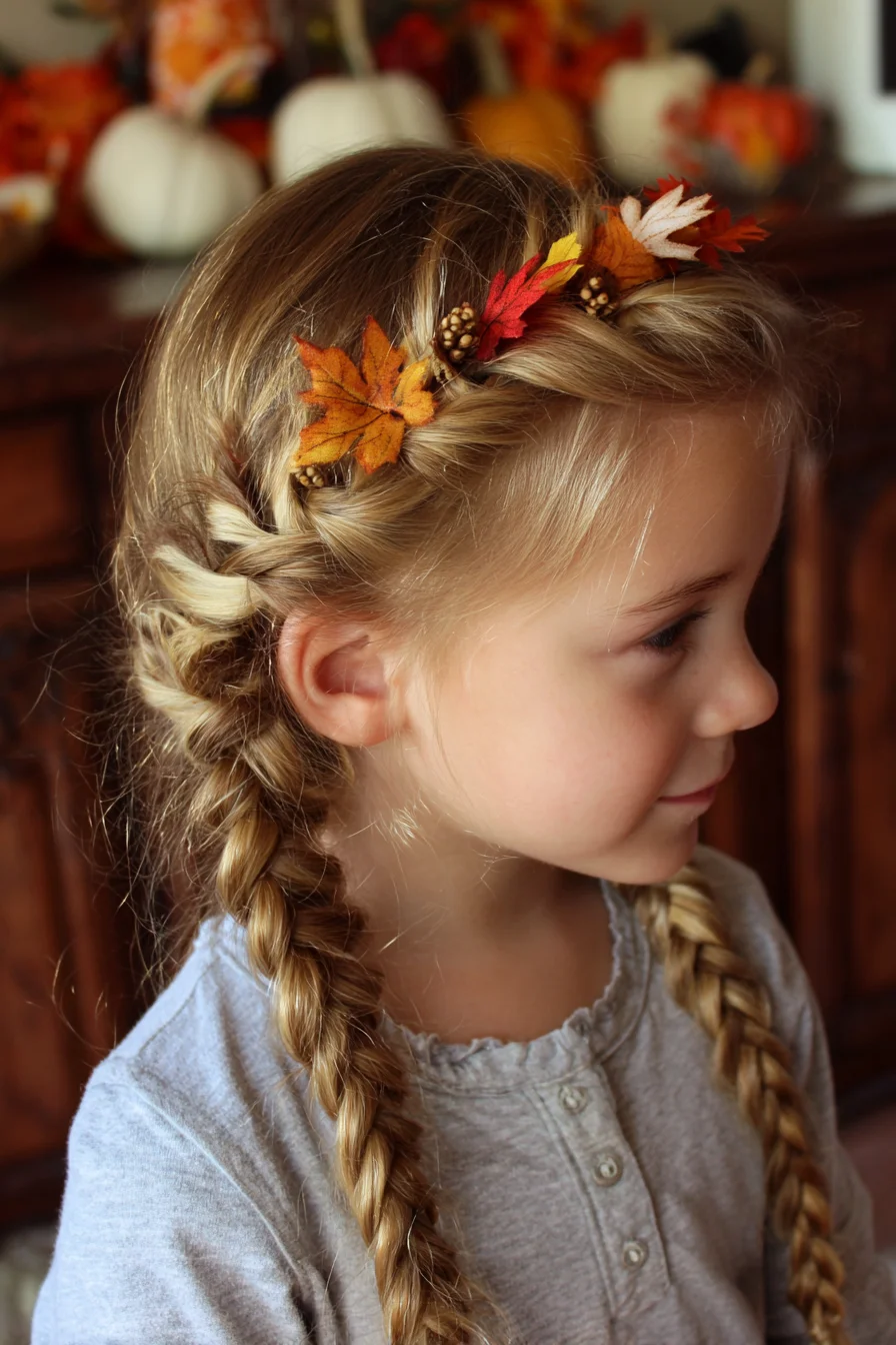Double Dutch Braids with Autumn Leaf Crown — Child-Friendly Braided Hairstyle