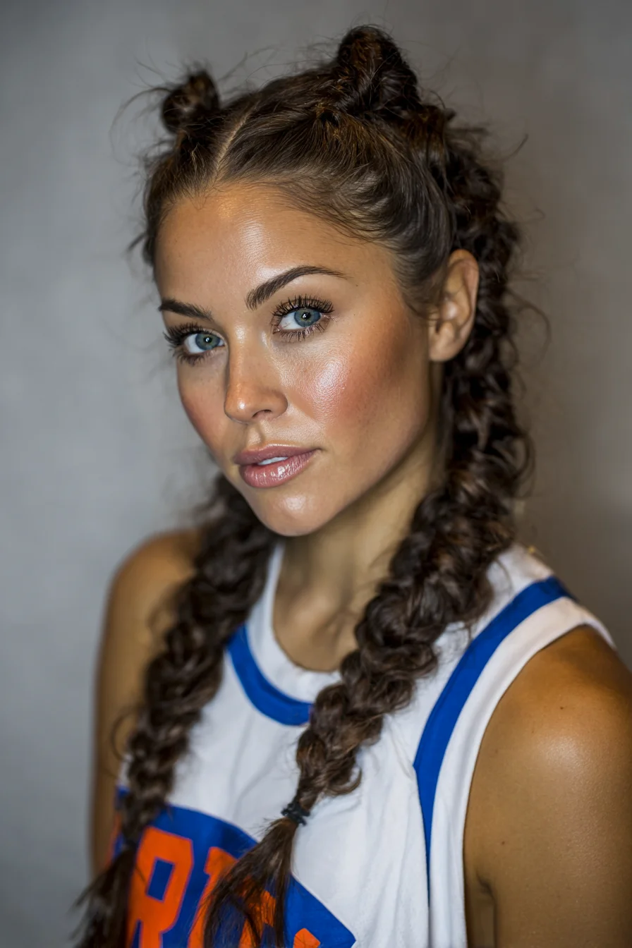 Double Dutch Braids with Top-Knot Accents — Textured Sporty Braids