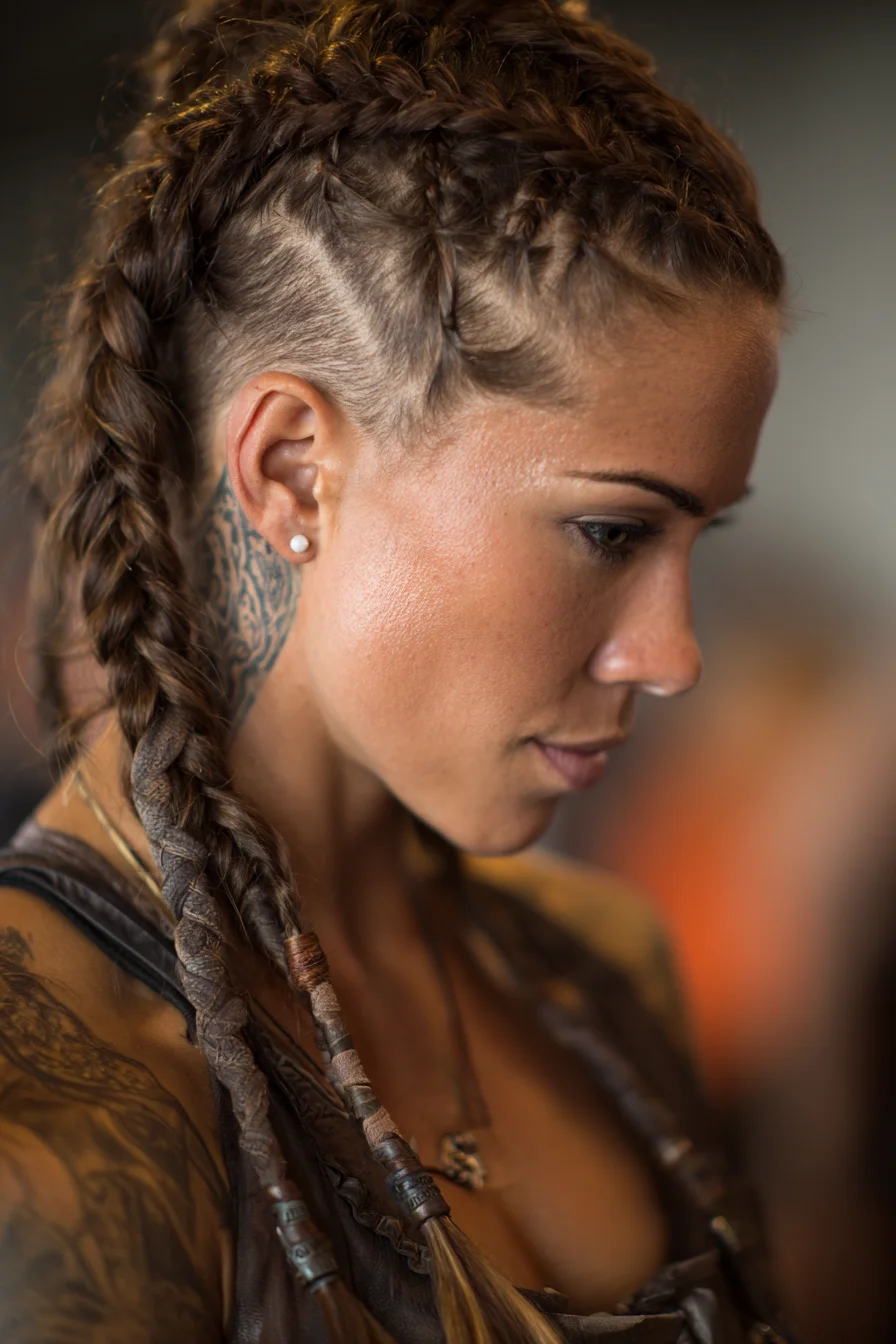 Double Dutch Braids with Undercut and Wrapped Long Braids