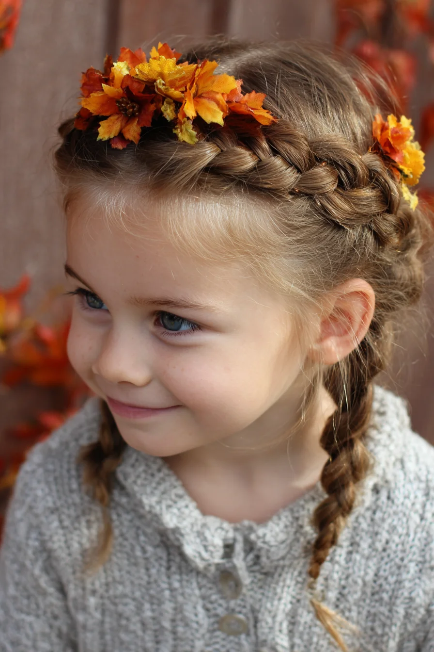 Dutch Crown Braid with Double Side Braids and Floral Accent