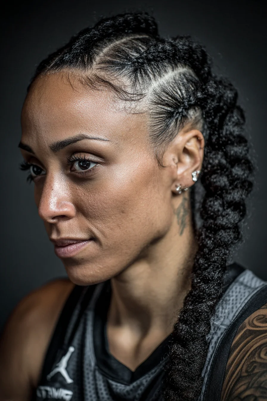 Feed-In Cornrows into Long Textured Braided Ponytail