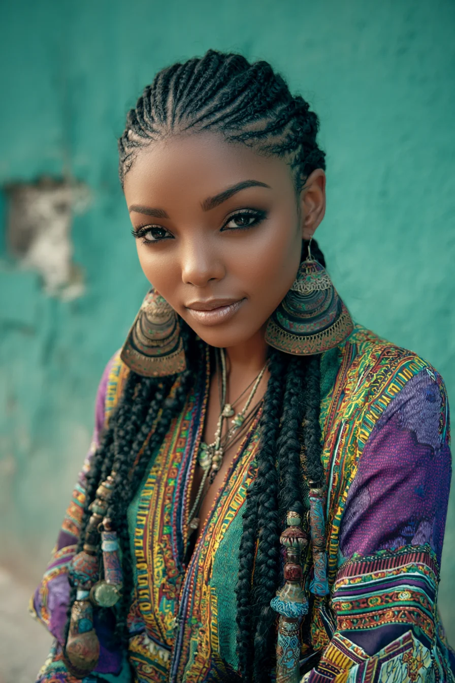 Feed-In Cornrows to Long Beaded Box Braids — Knotless Tribal Braided Style
