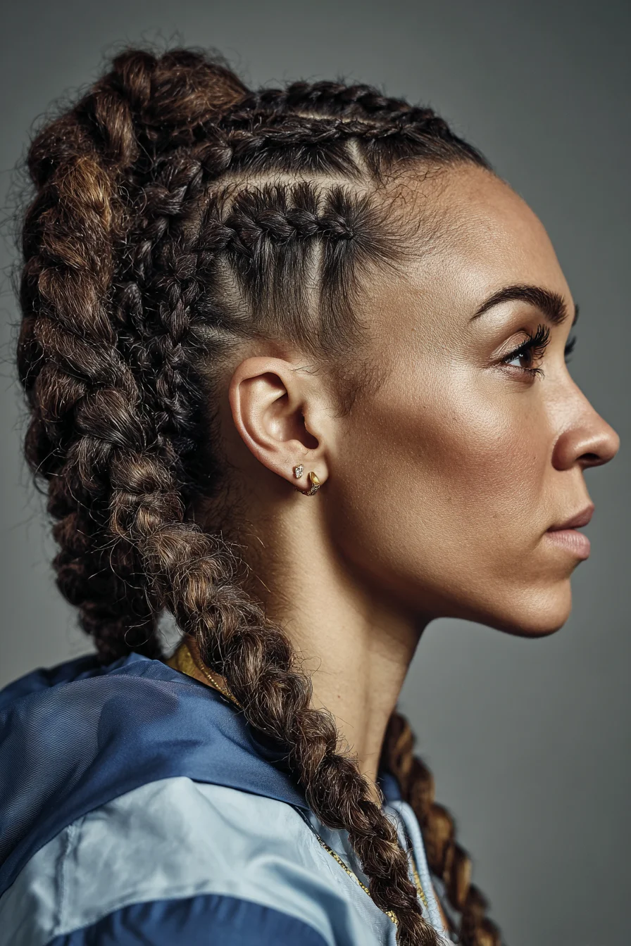 Feed-In Cornrows Transitioning to Thick Boxer Braids
