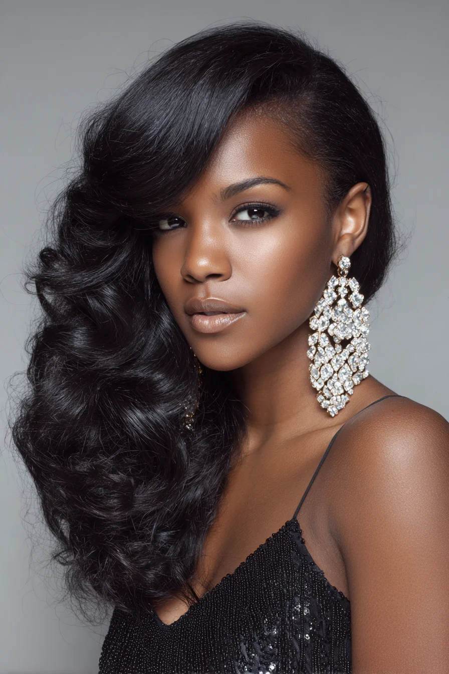 Glamorous Side-Swept Voluminous Waves — Large Barrel Hollywood Curls