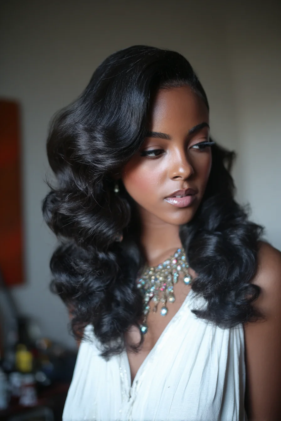 Glamorous Vintage Hollywood Waves — Long, Voluminous S‑Waves for Thick Hair