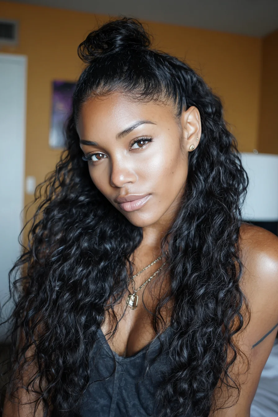 Half-Up Top Knot for Long Natural Curly Hair