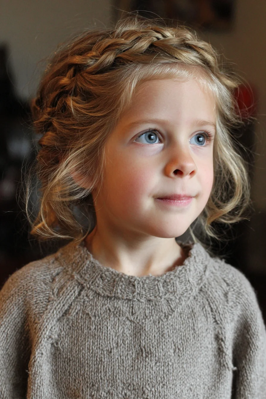 Halo Dutch Braid Crown with Soft Face‑Framing Tendrils