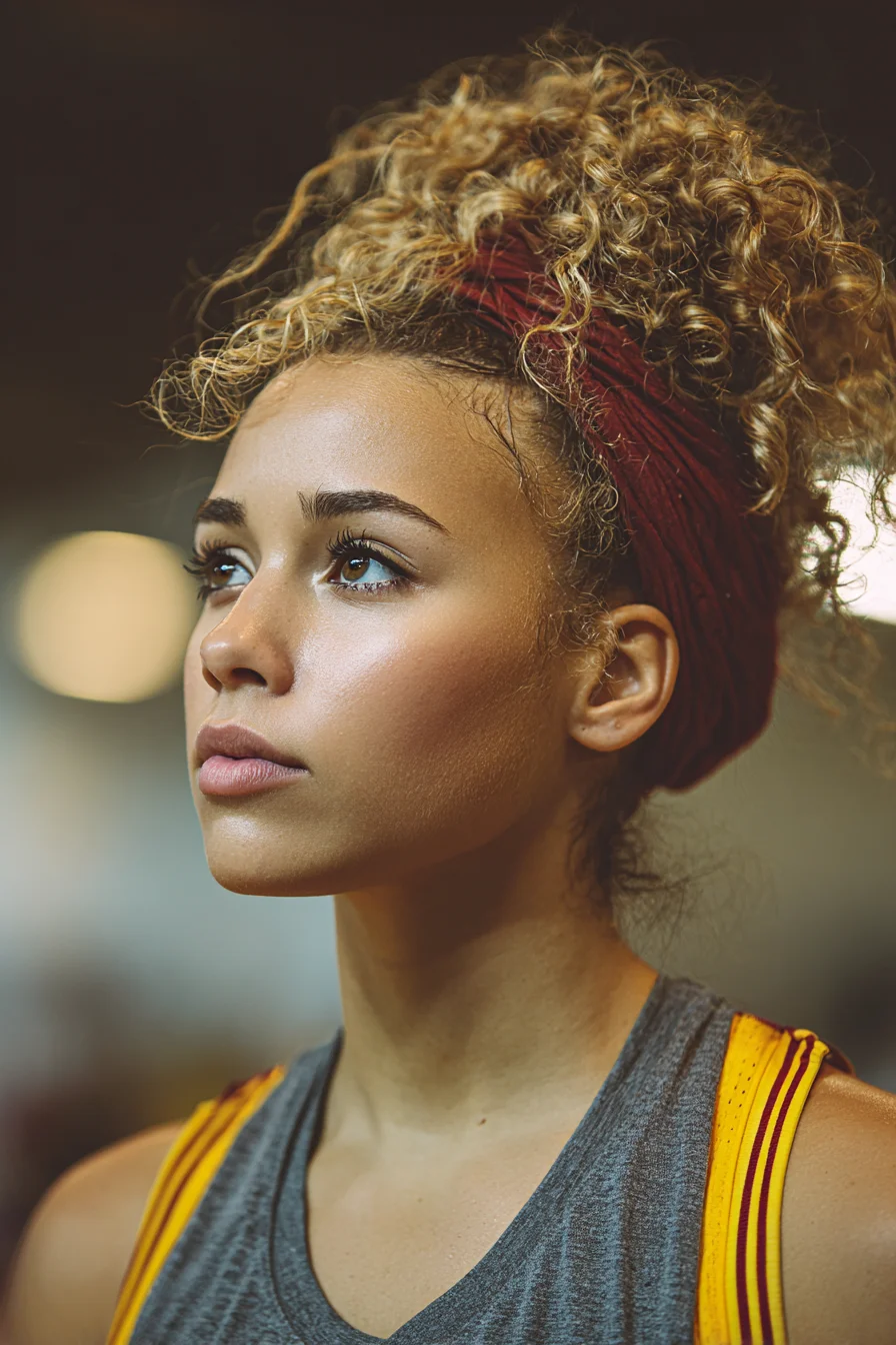 High Curly Puff Bun with Headband — Voluminous Defined Curls