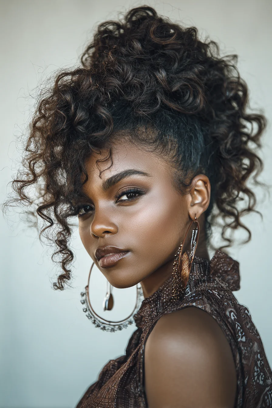 High-Volume Curly Pony with Face‑Framing Tendrils