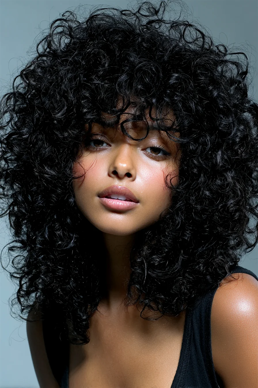 Layered Curly Shag with Wispy Curly Bangs