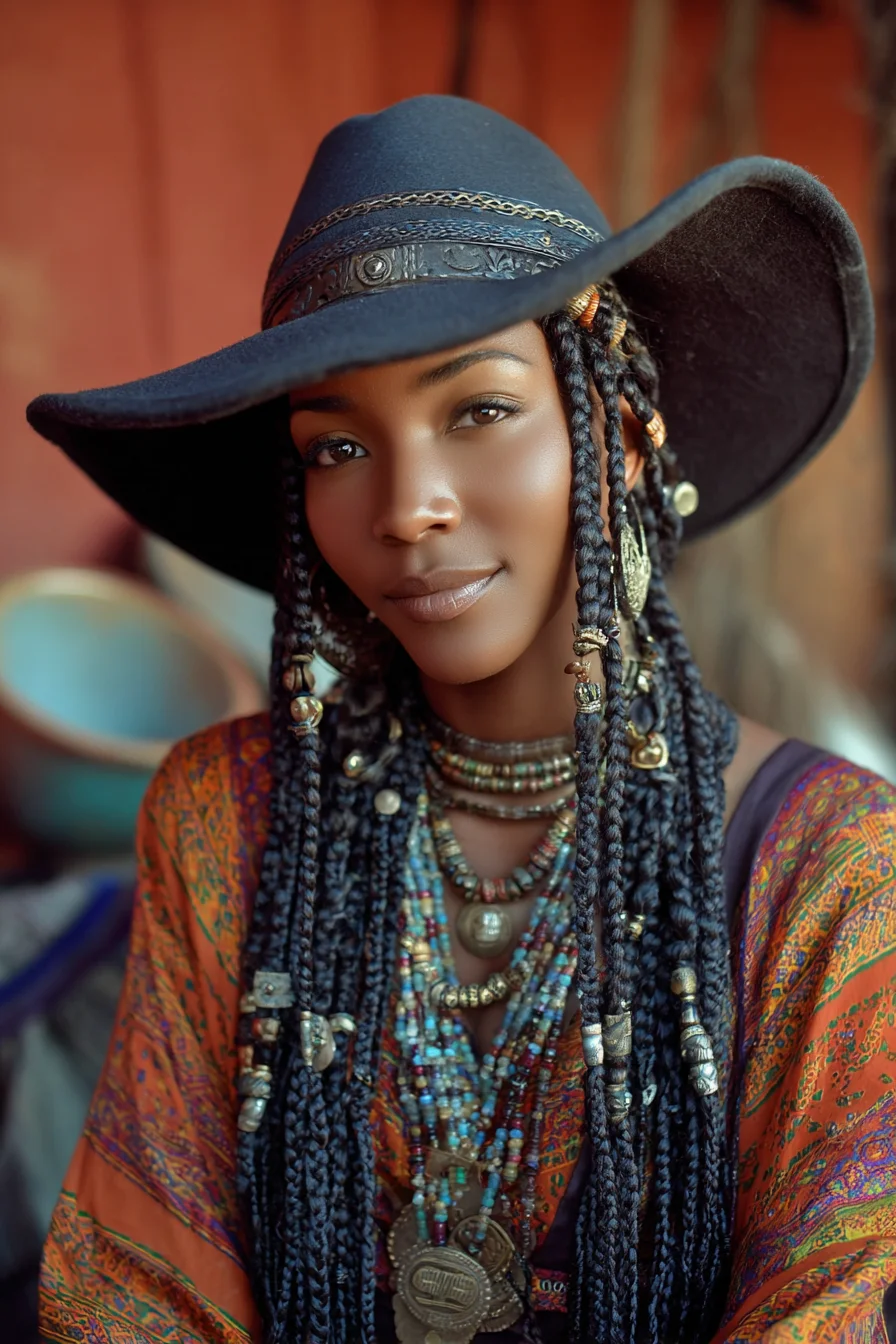 Long Box Braids with Beads & Accents — Boho Protective Style
