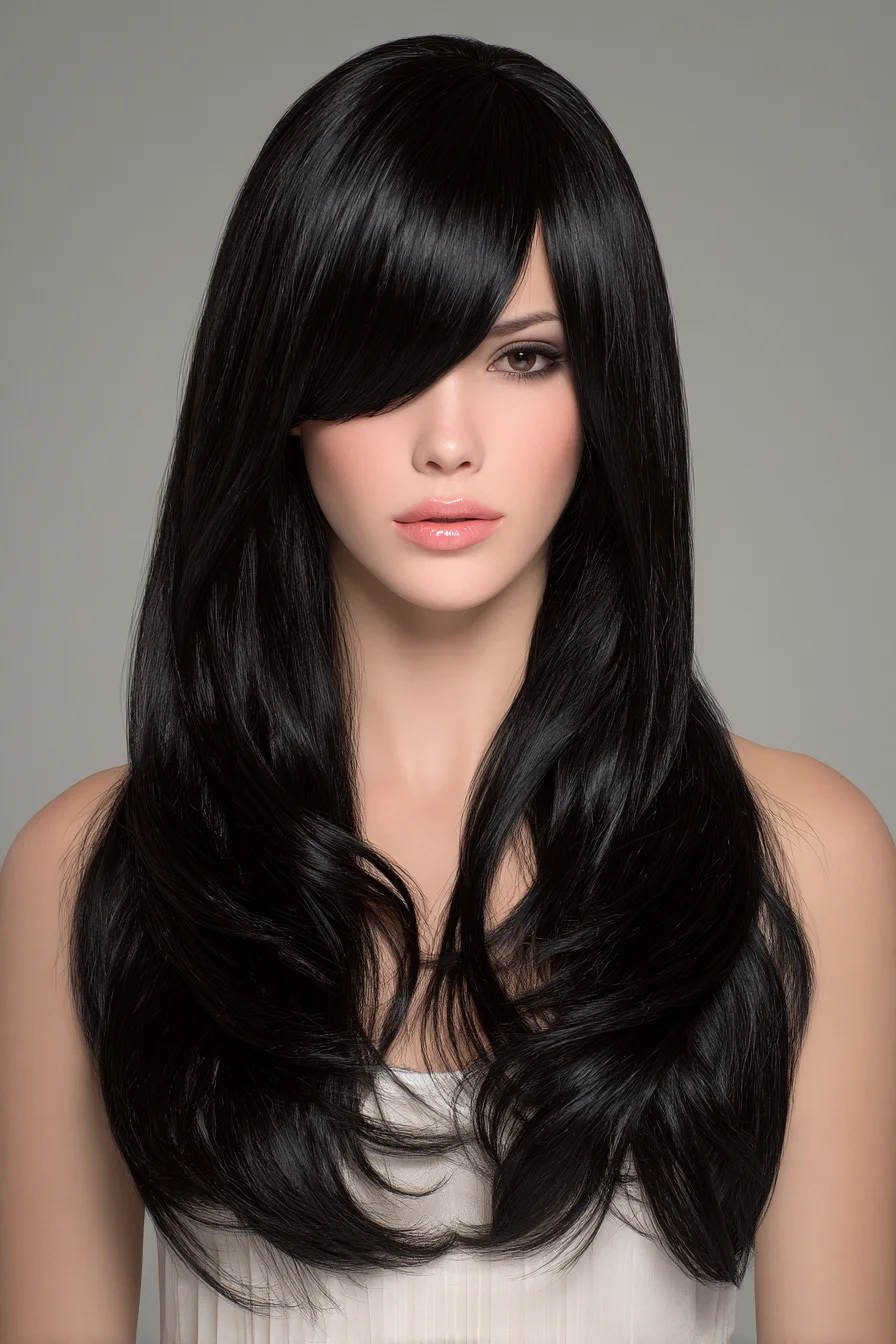 Long Layered Cut with Side-Swept Fringe — Sleek, Face-Framing Layers