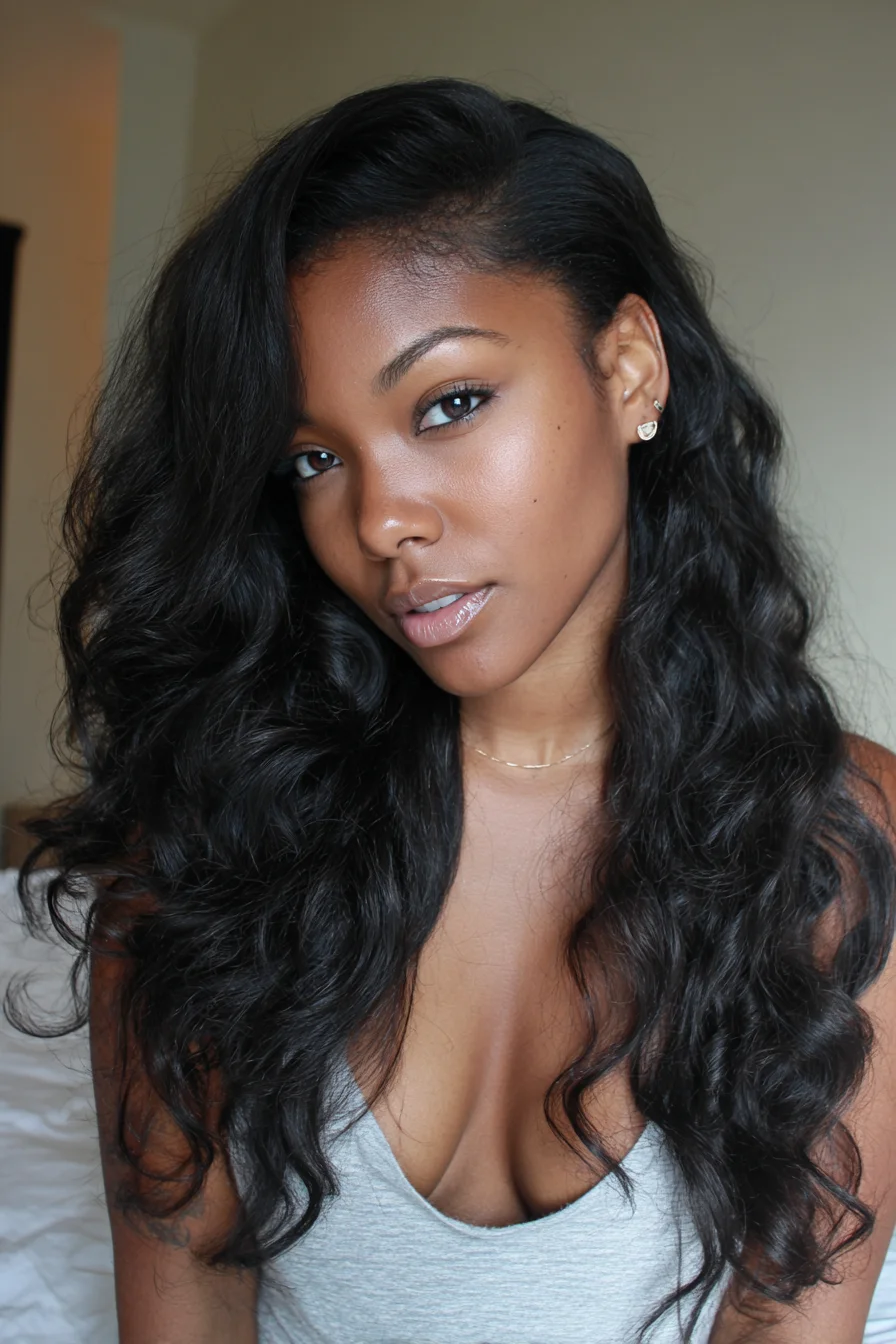 Long Layered Deep-Side Part Loose Waves for Natural Texture