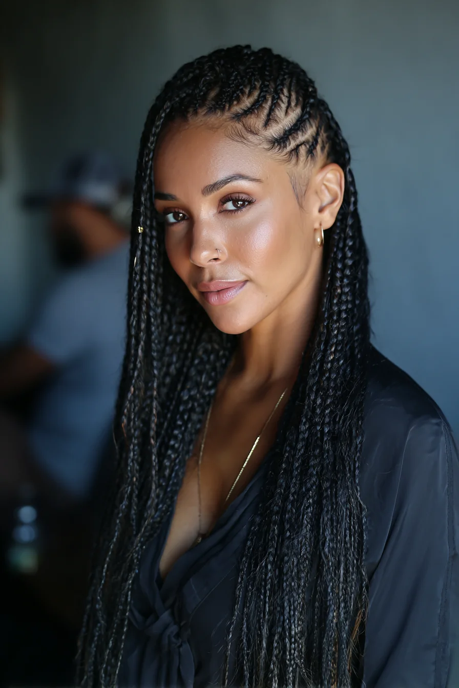 Long Micro Box Braids with Feed-In Cornrows — Sleek Protective Style