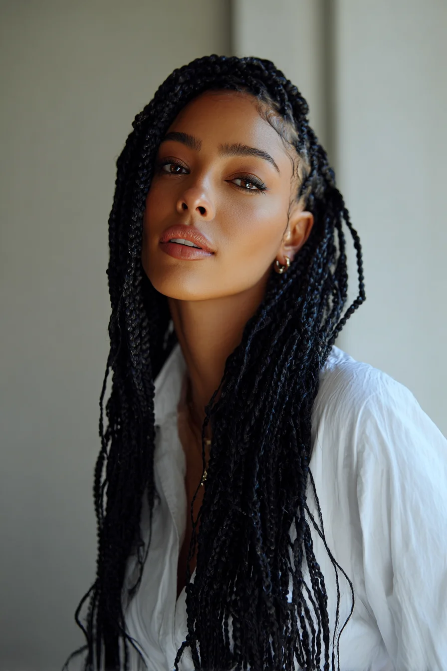 Long Micro/Senegalese Twists with Sleek Side Part and Laid Baby Hairs