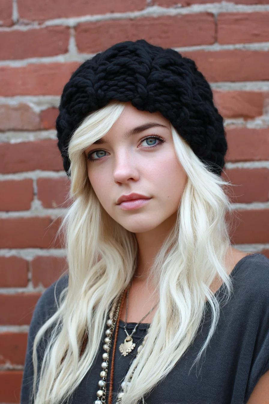Long Platinum Beach Waves with Face‑Framing Layers — Beanie-Friendly