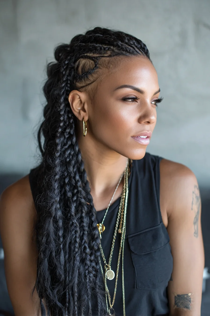 Long Side Feed‑In Braids with Cornrow Undercut — Protective Box Braid Look