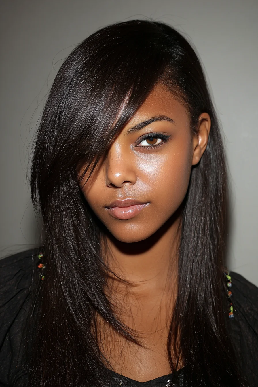 Long Sleek Layers with Deep Side-Swept Bangs
