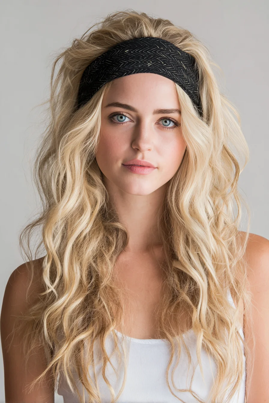 Long Textured Beach Waves with Wide Headband