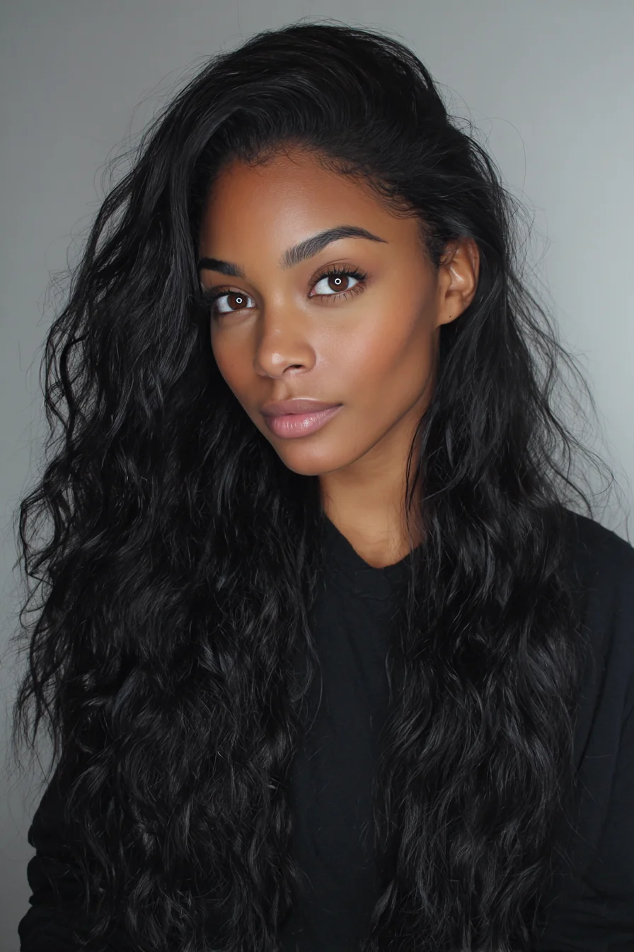 Long Textured Waves with Deep Side Part — Voluminous Natural-Look Styling