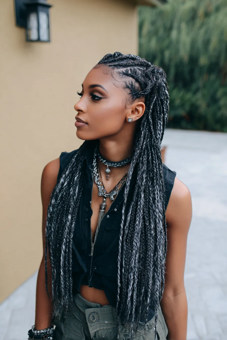 Long Two-Strand Twists with Cornrow Base — Senegalese-Style Protective Look