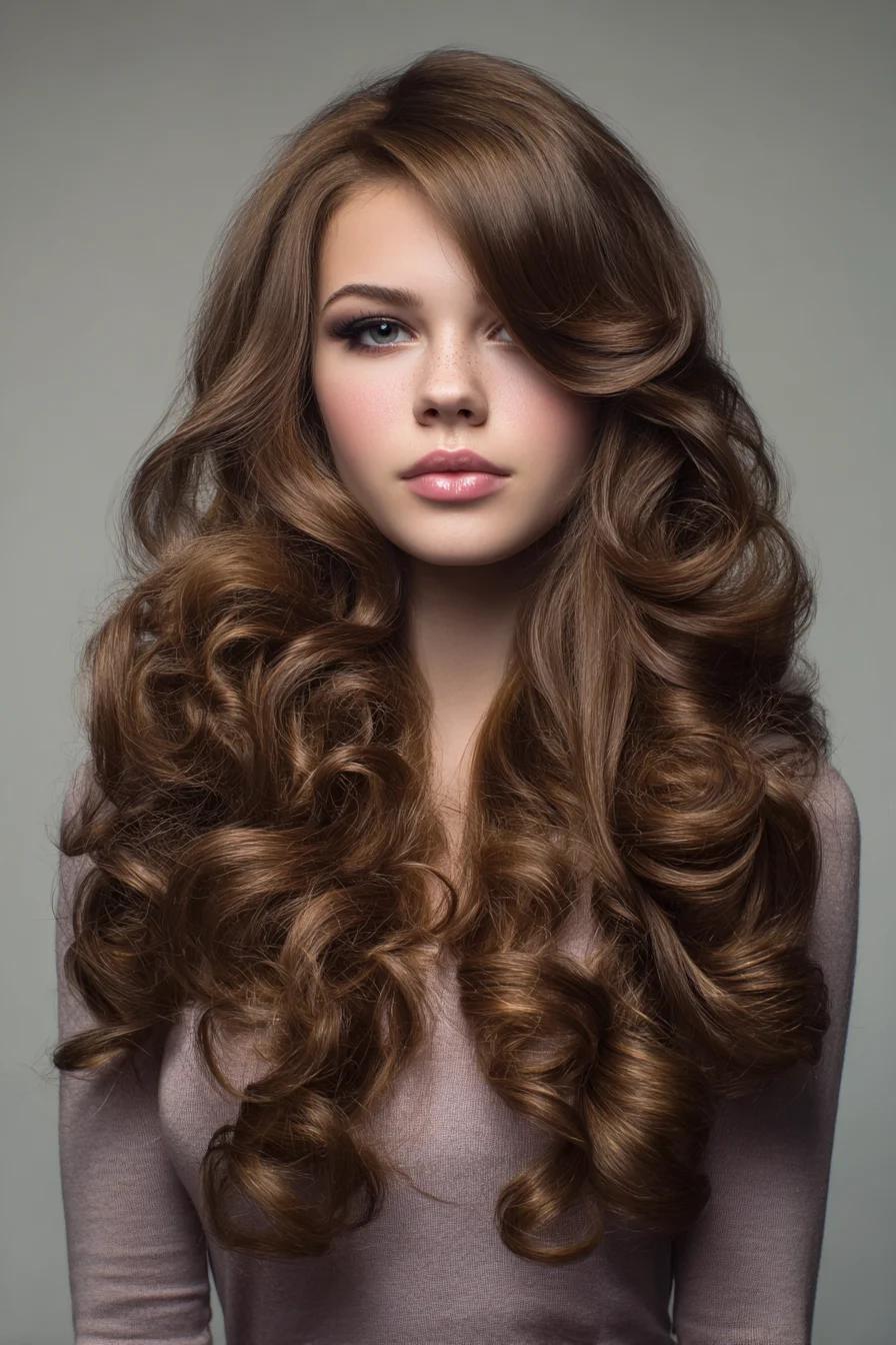 Long Voluminous Barrel Curls with Side-Swept Layers