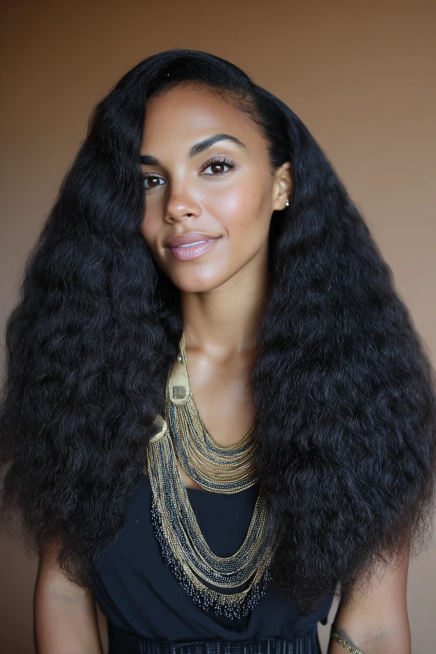 Long Voluminous Natural Deep Wave Blowout for Textured Hair