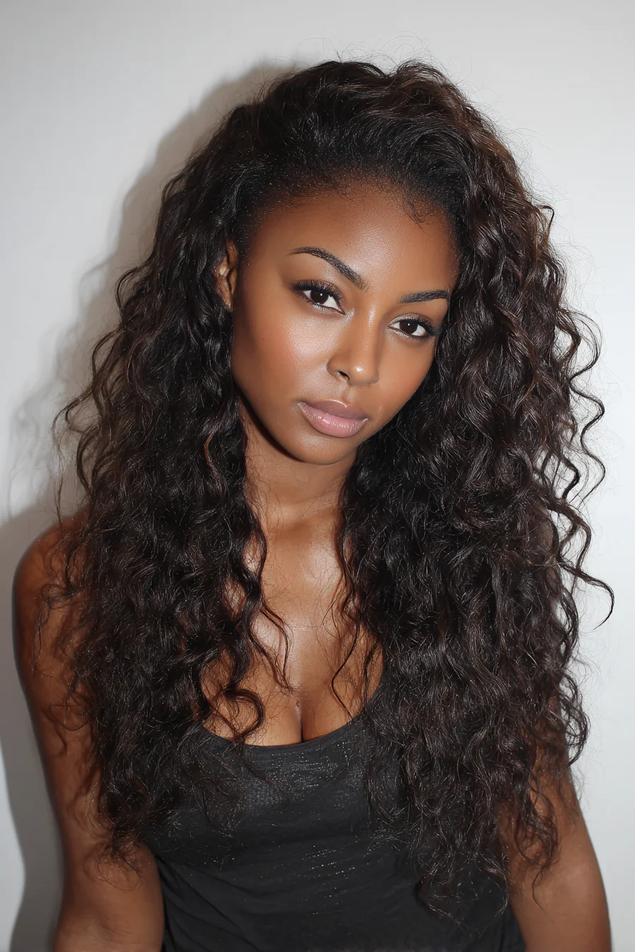 Long Voluminous Natural-Look Waves with Deep Side Part