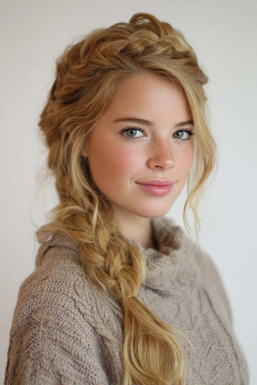 Loose Side Dutch Braid with Face-Framing Tendrils