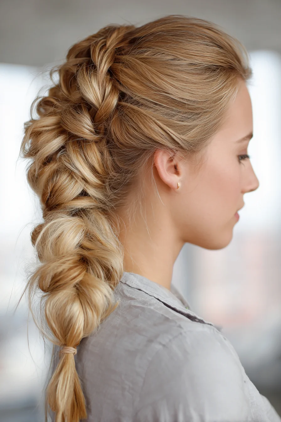 Loose Textured Pull-Through Bubble Braid Ponytail