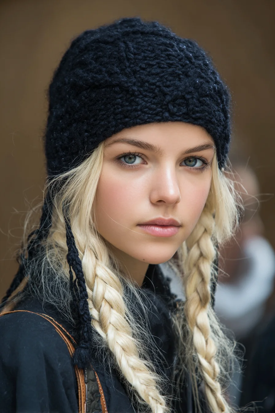 Low Double Braids with Face‑Framing for Blonde & Textured Long Hair