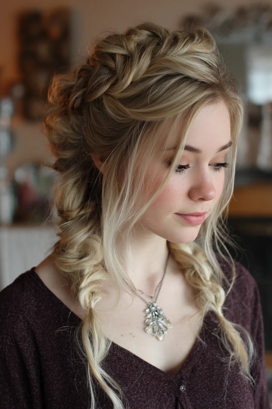Messy Crown Dutch Braid with Loose Fishtail Double Braids