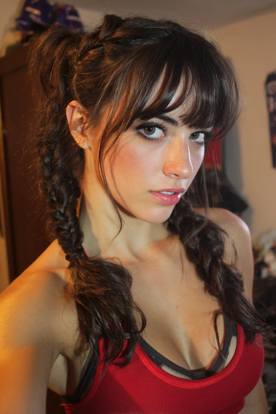 Messy Double Dutch Braids with Curtain Bangs — Textured Pigtail Braids