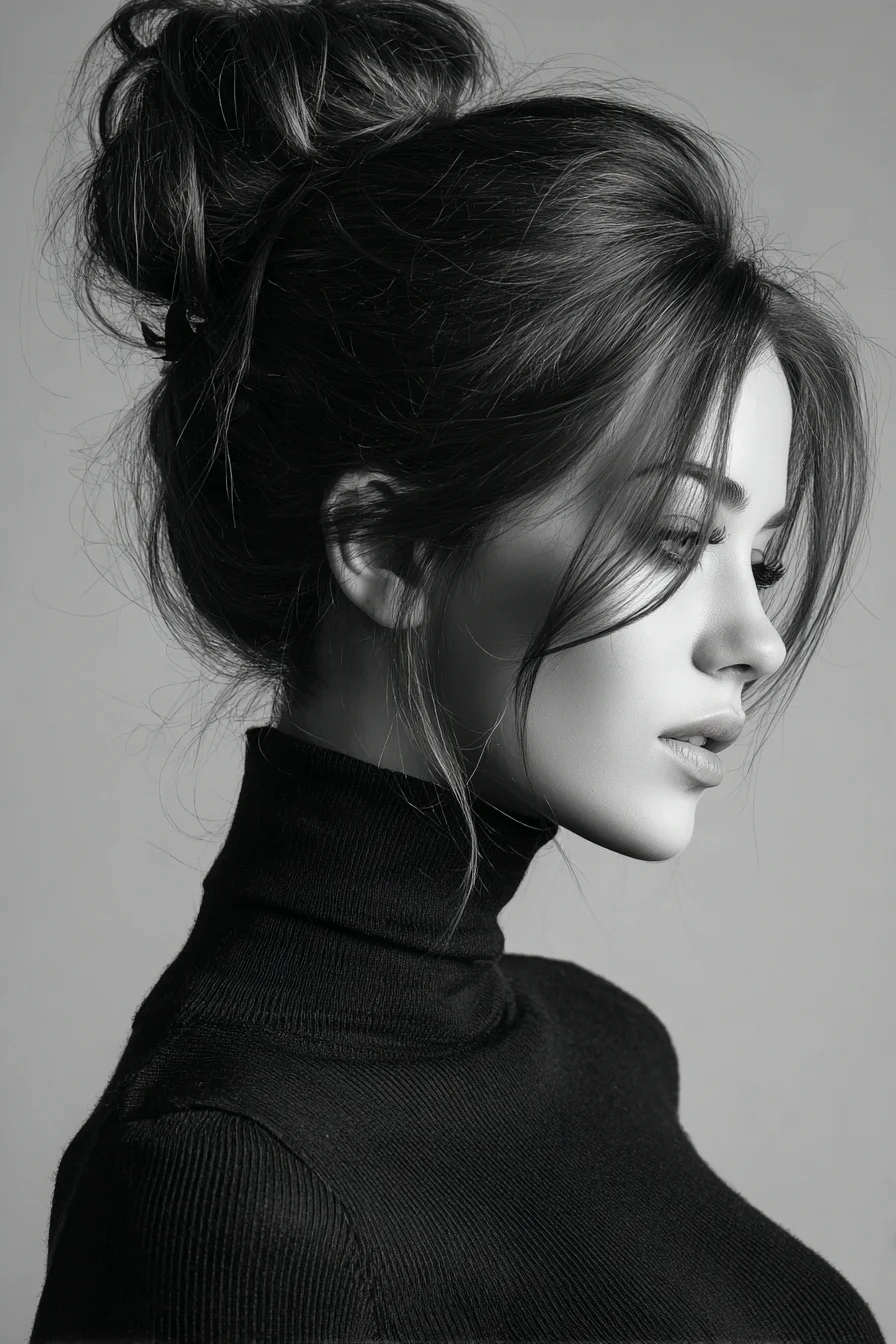 Messy Textured High Bun with Face-Framing Layers