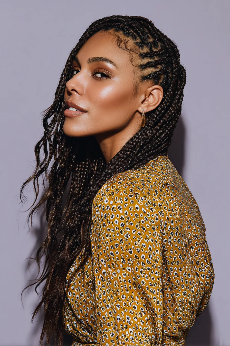 Micro Box Braids with Wavy Ends and Sculpted Baby Hairs