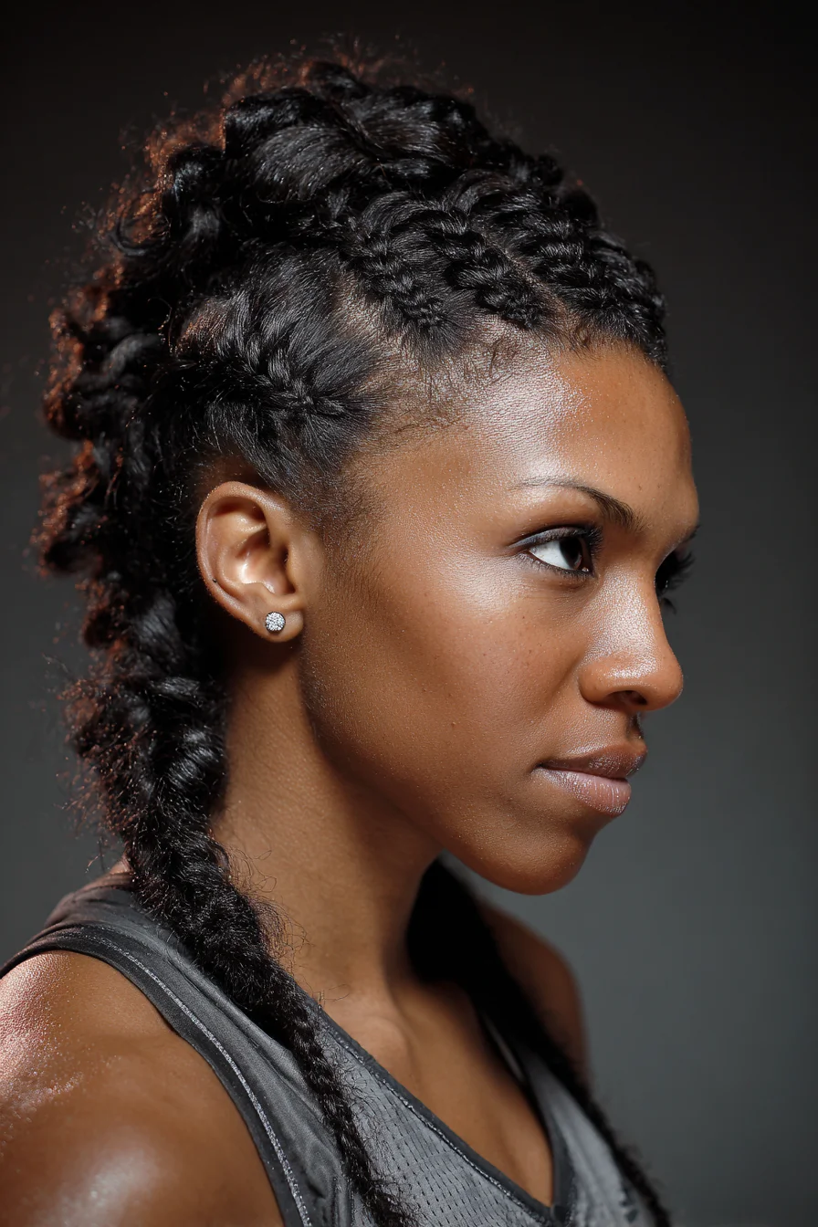 Mohawk Dutch Cornrows into Long Textured Braids (Type 3–4)