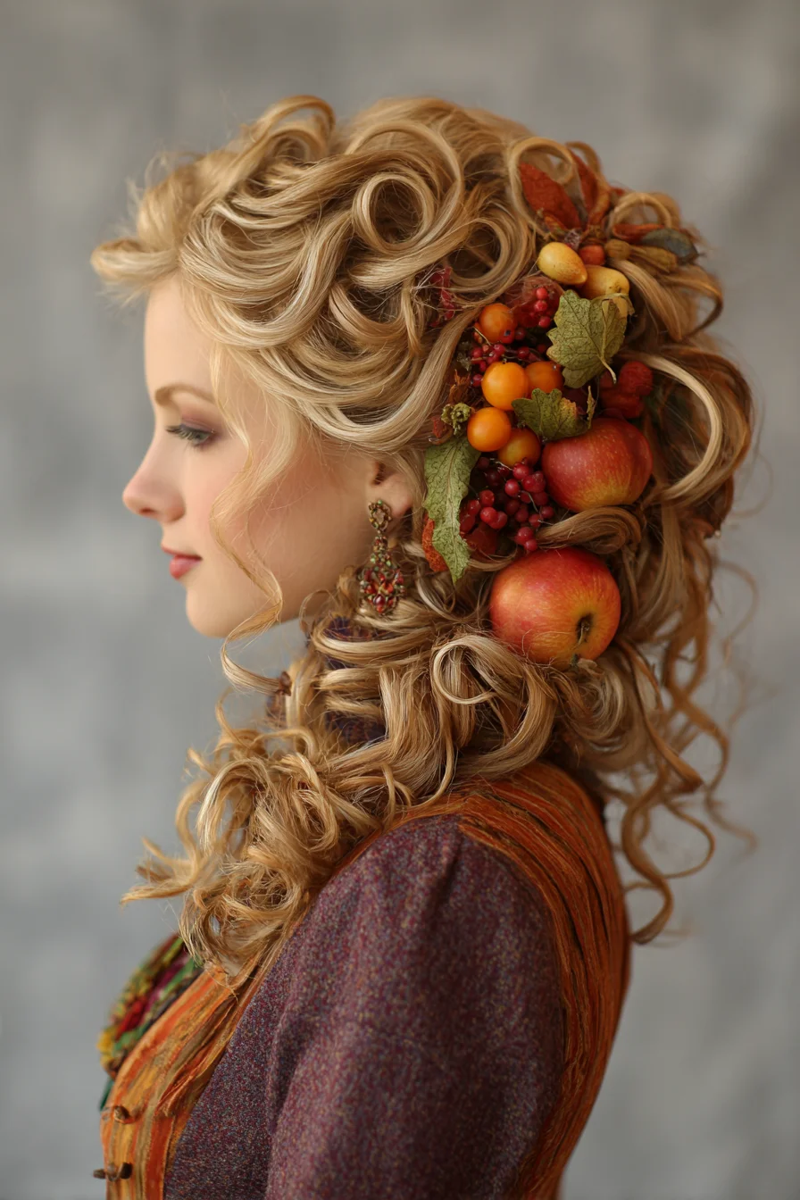 Romantic Curly Updo with Autumn Fruit & Foliage Accent