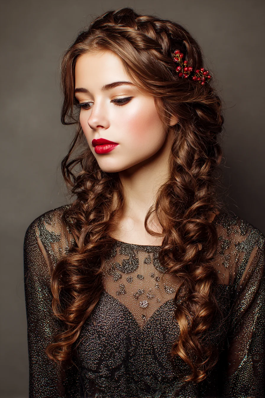 Romantic Double Braided Crown with Loose Curled Ends