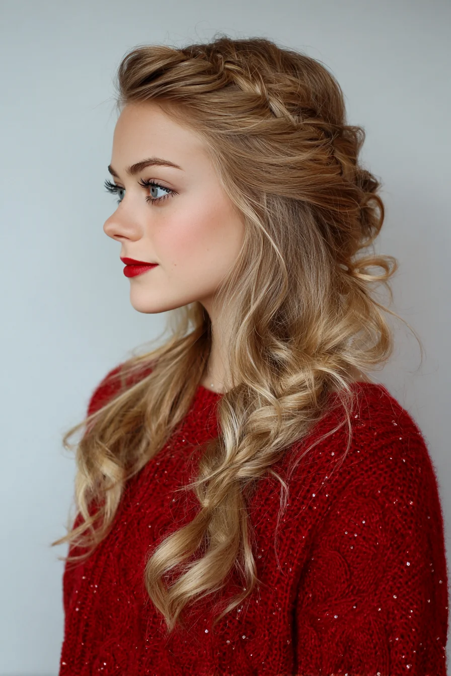 Romantic Half-Up Braided Side Braid with Loose Curls