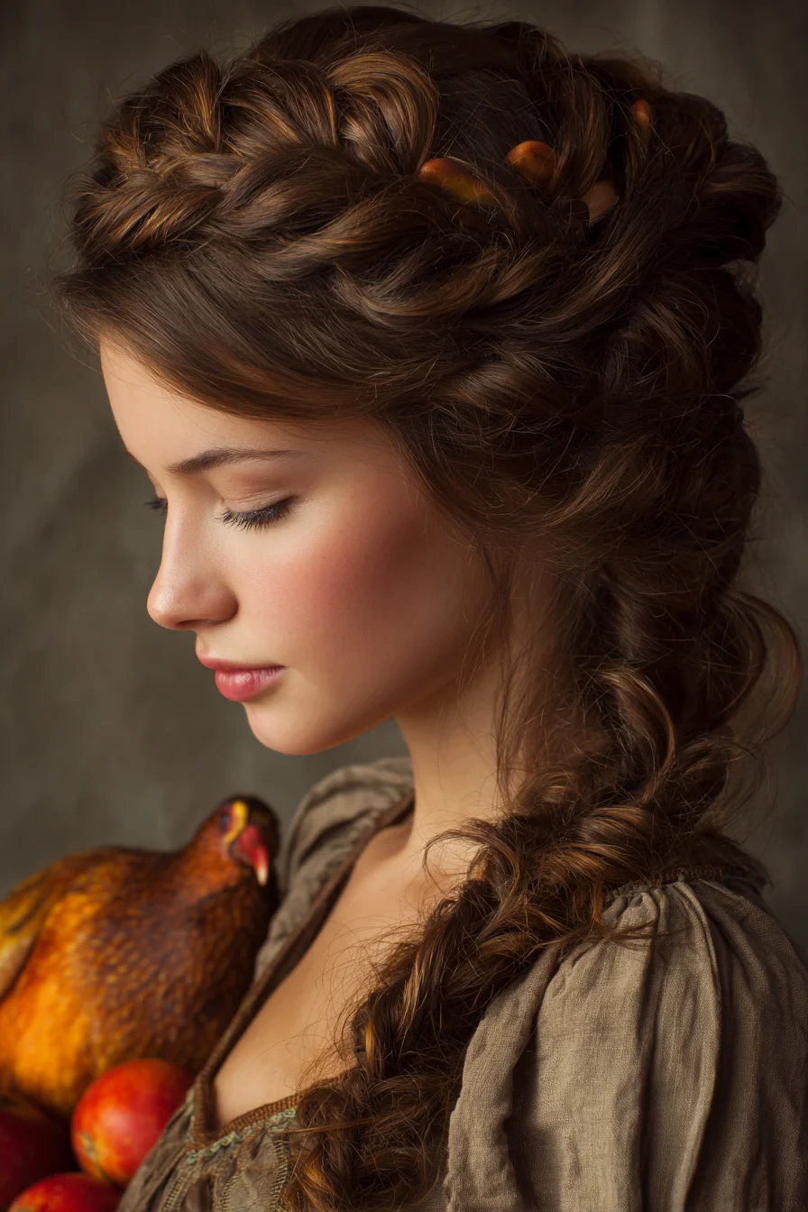 Romantic Textured Crown Braid into Loose Side Fishtail Updo