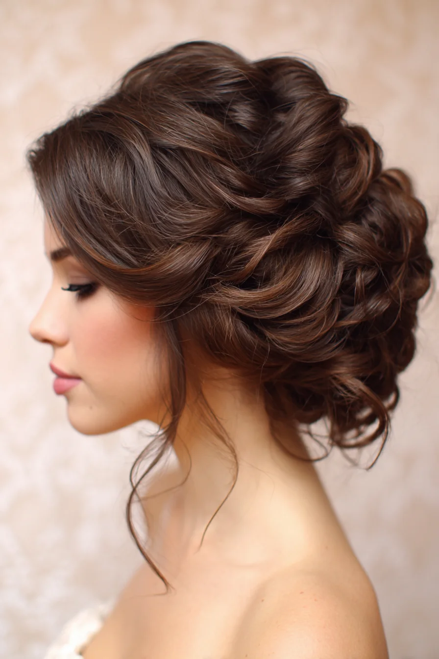 Romantic Textured Low Chignon with Soft Face‑Framing Tendrils