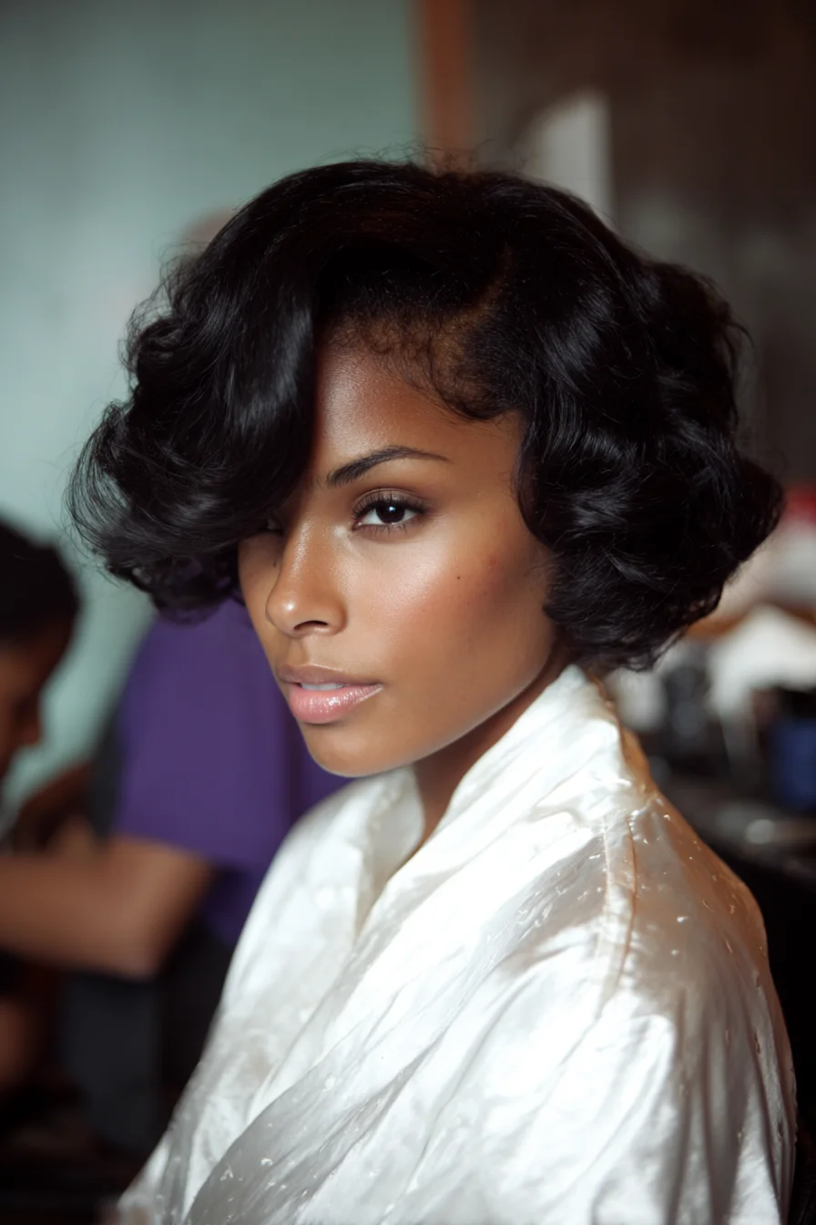 Sculpted S‑Wave Short Bob with Deep Side Part